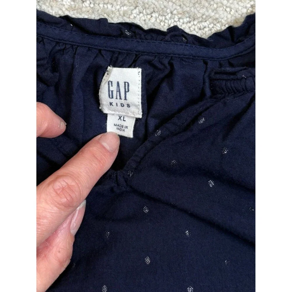 GAP Kids Girls Long Sleeve Tiered Ruffle Dress Size XL 12-13 Navy Metallic Dot